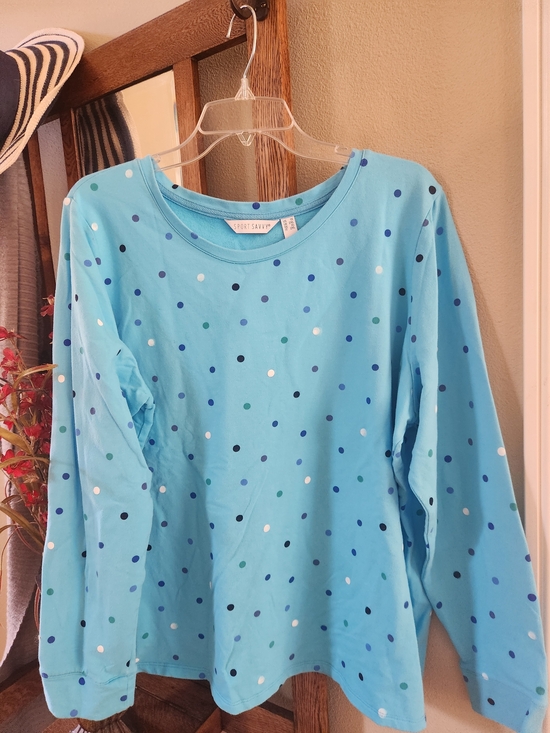 Sport Savvy Tops - Sport Savvy Light Blue Polka Dot Long Sleeve Top
